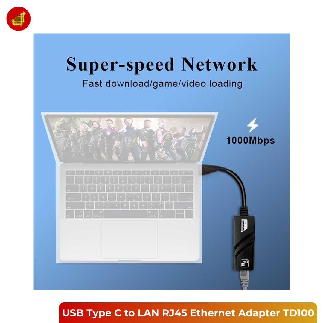USB Type C to LAN RJ45 Ethernet Adapter 100Mbps - TD100