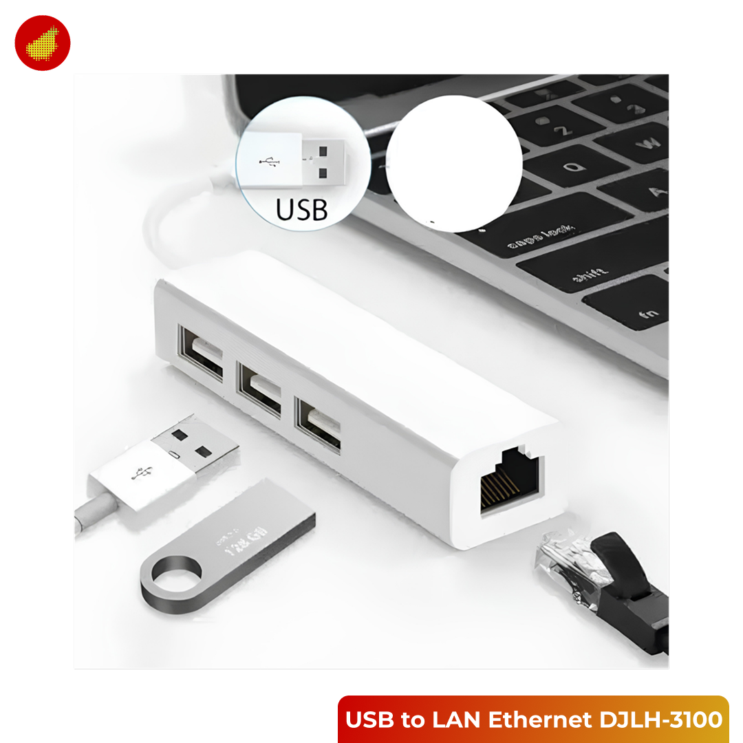 USB to LAN Ethernet External Network Card with USB Hub 3 Port - DJLH-3100