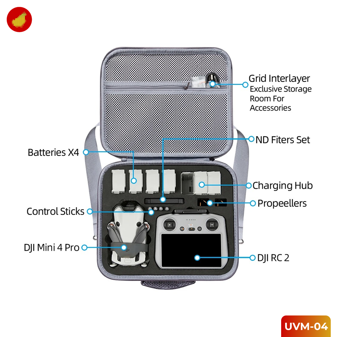 Hard Shell Protective Storage Bag for DJI Mini 4 Pro RC-N2 & RC 2 - UVM-04