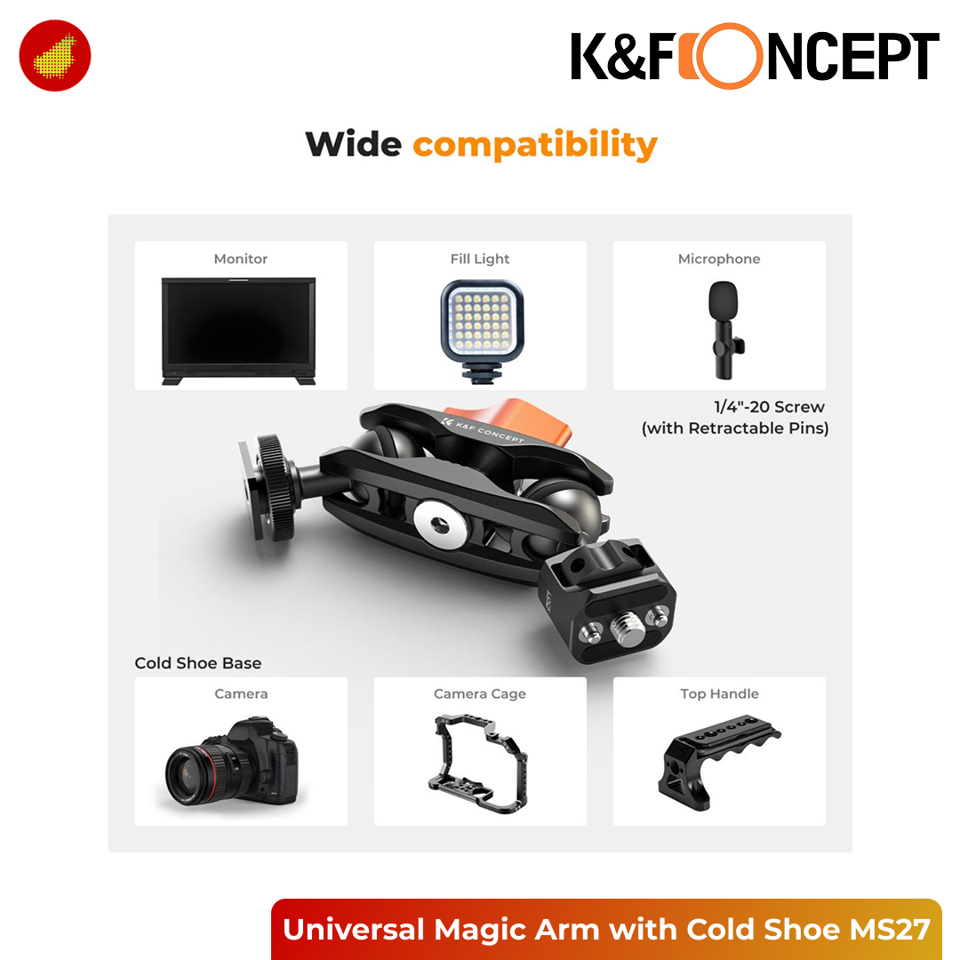 K&F Concept Double Ball Head Magic Arm with Cold Shoe Mount & 1/4