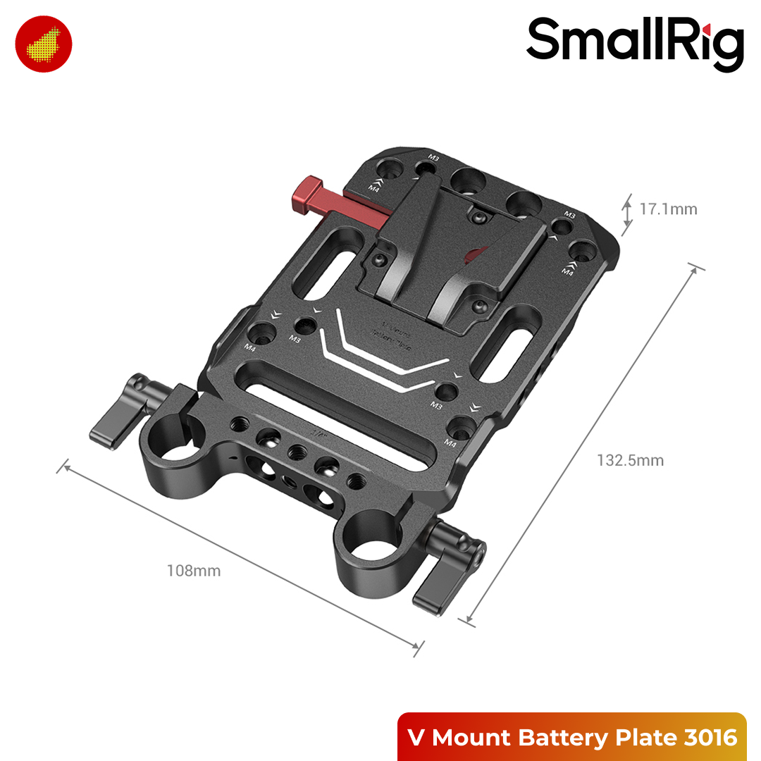 SmallRig V Mount Battery Plate with Dual 15mm Rod Clamp - 3016
