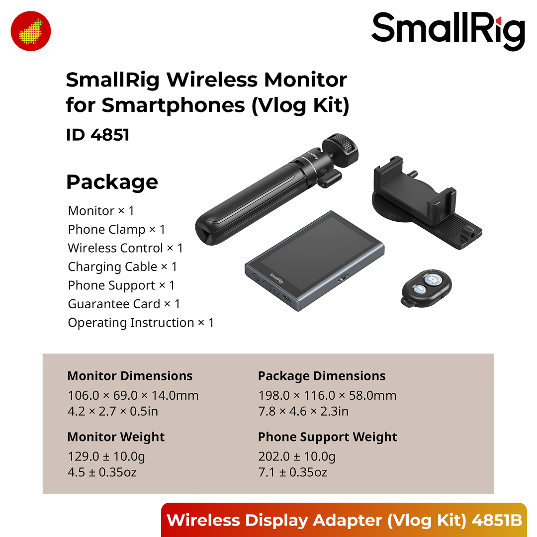 SmallRig Wireless Display Monitor Adapter for Smartphones (Vlog Kit) - 4851B