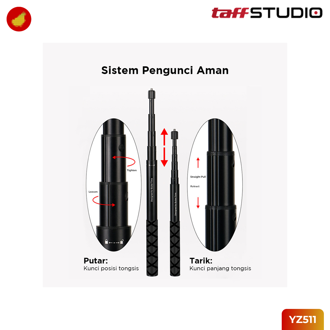 TaffSTUDIO Selfie Stick 1.1 Meter Tongsis Selfie Stick Ultra Long Invisible For Insta360 |GoPro | DJI