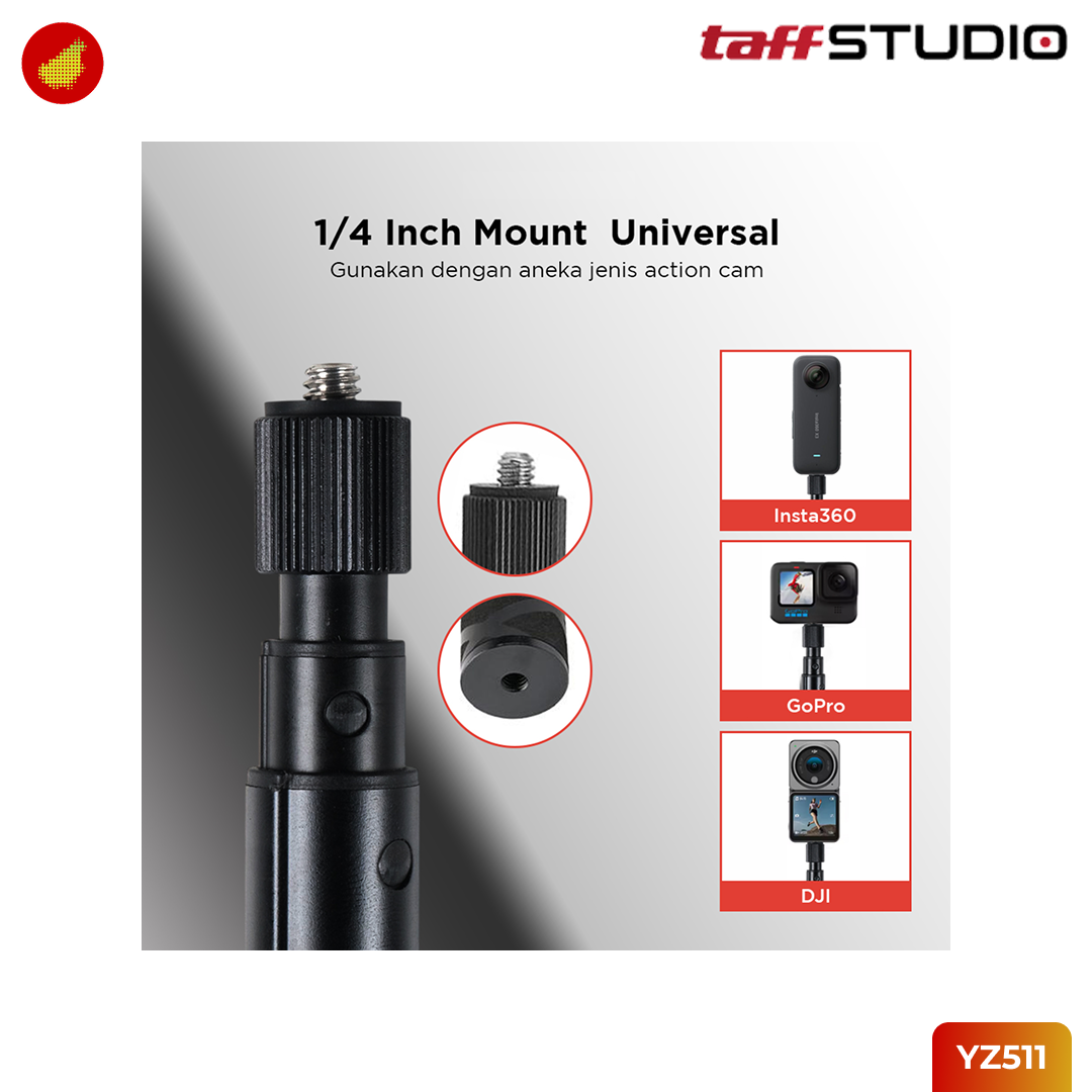 TaffSTUDIO Selfie Stick 1.1 Meter Tongsis Selfie Stick Ultra Long Invisible For Insta360 |GoPro | DJI