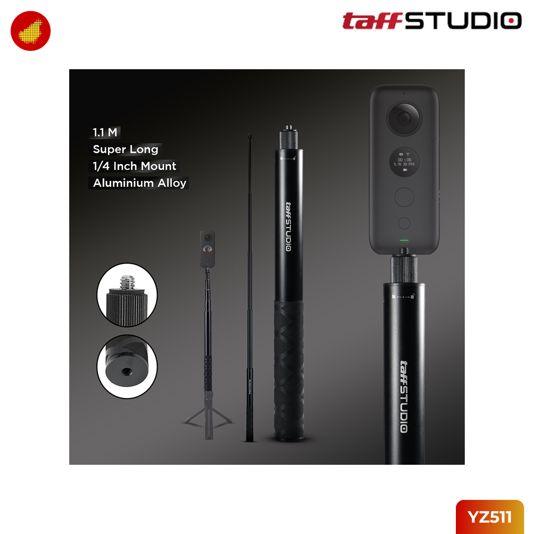 TaffSTUDIO Selfie Stick 1.1 Meter Tongsis Selfie Stick Ultra Long Invisible For Insta360 |GoPro | DJI