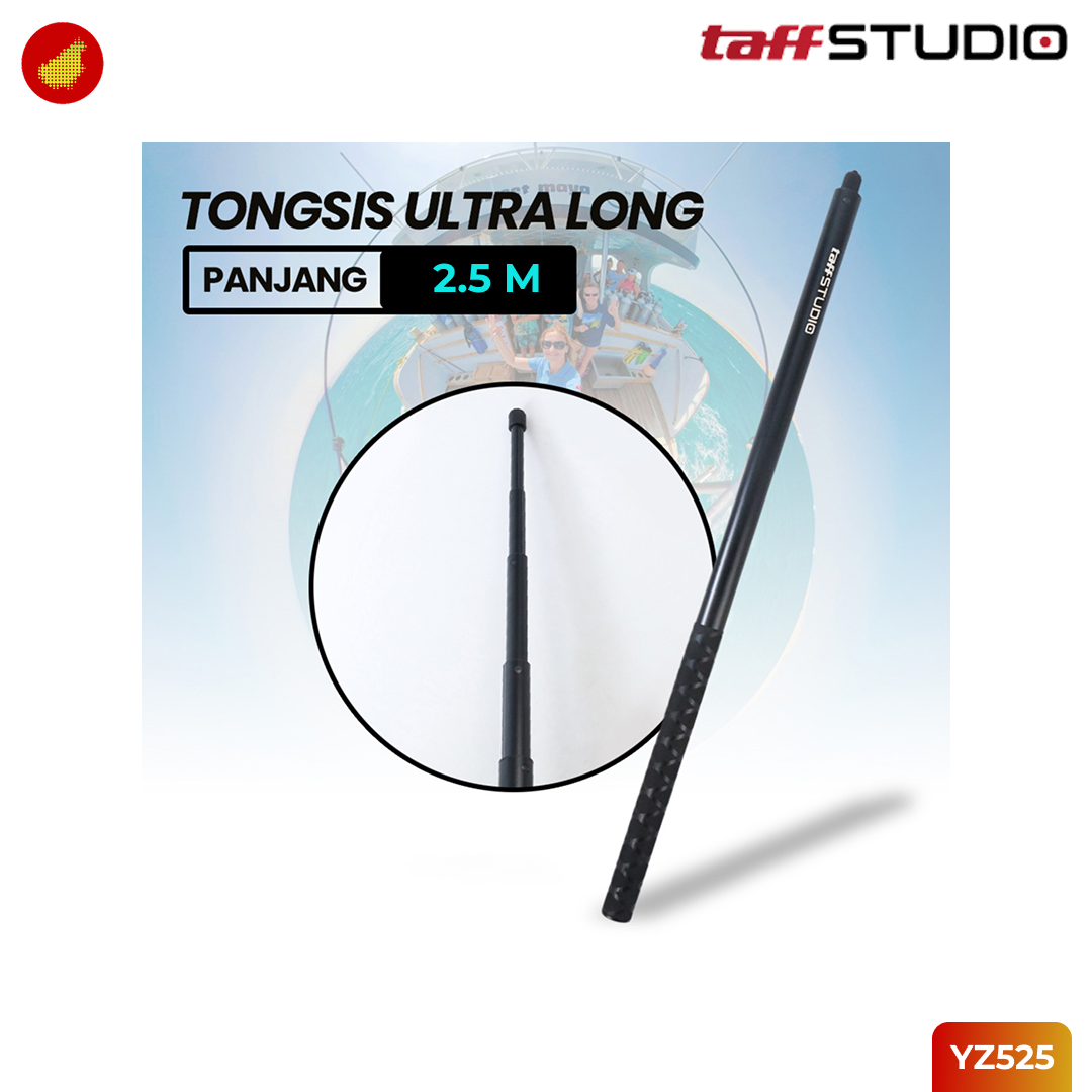TaffSTUDIO Selfie Stick 2.5 Meter Tongsis Selfie Stick Ultra Long Invisible For Insta360 |GoPro | DJI
