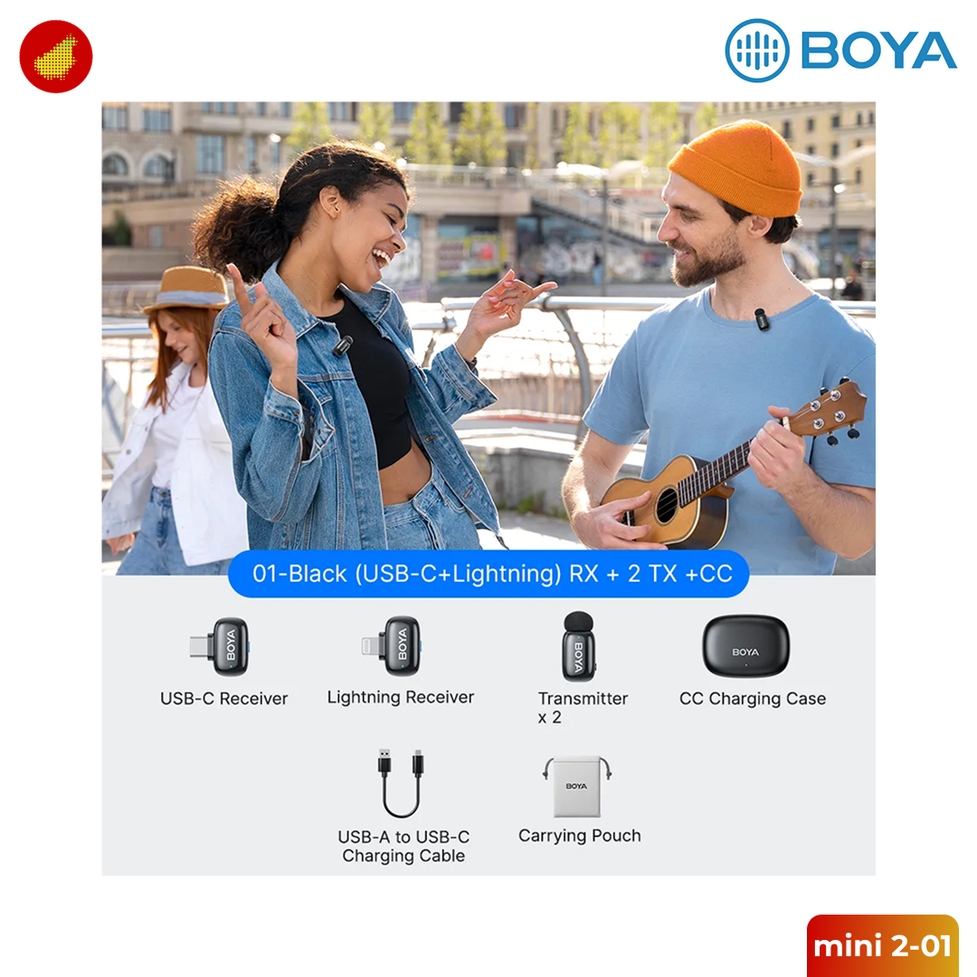 BOYA mini 2-01 (2 TX + USB-C RX + Lightning RX + Charging Case)